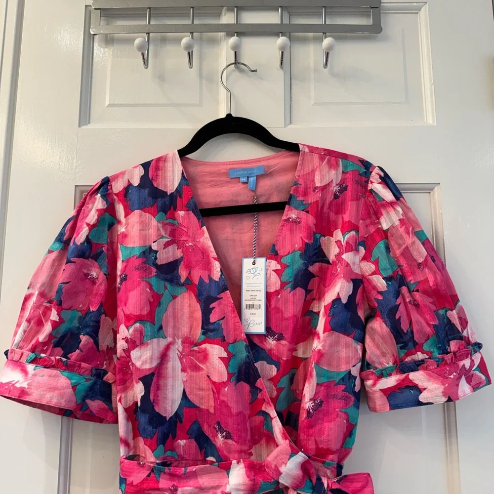 Draper James Coral-Pink wrap midi sundress - Picture 4 of 9